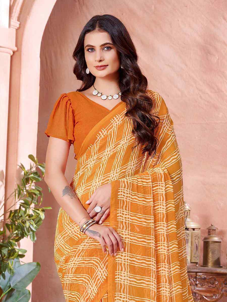 Yellow Cotton Printed Festival Casual Contemporary Saree