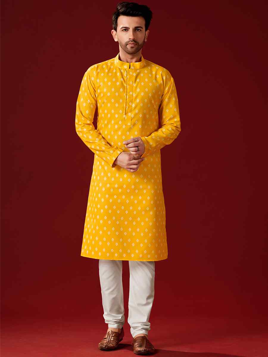 Yellow Cotton Printed Haldi Kurta