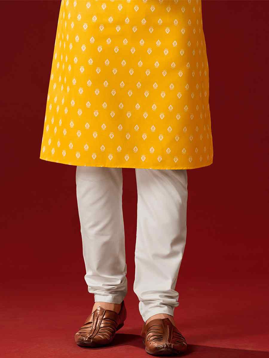 Yellow Cotton Printed Haldi Kurta