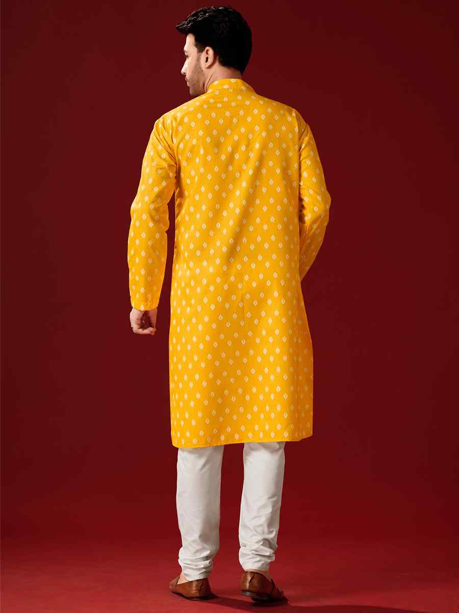 Yellow Cotton Printed Haldi Kurta