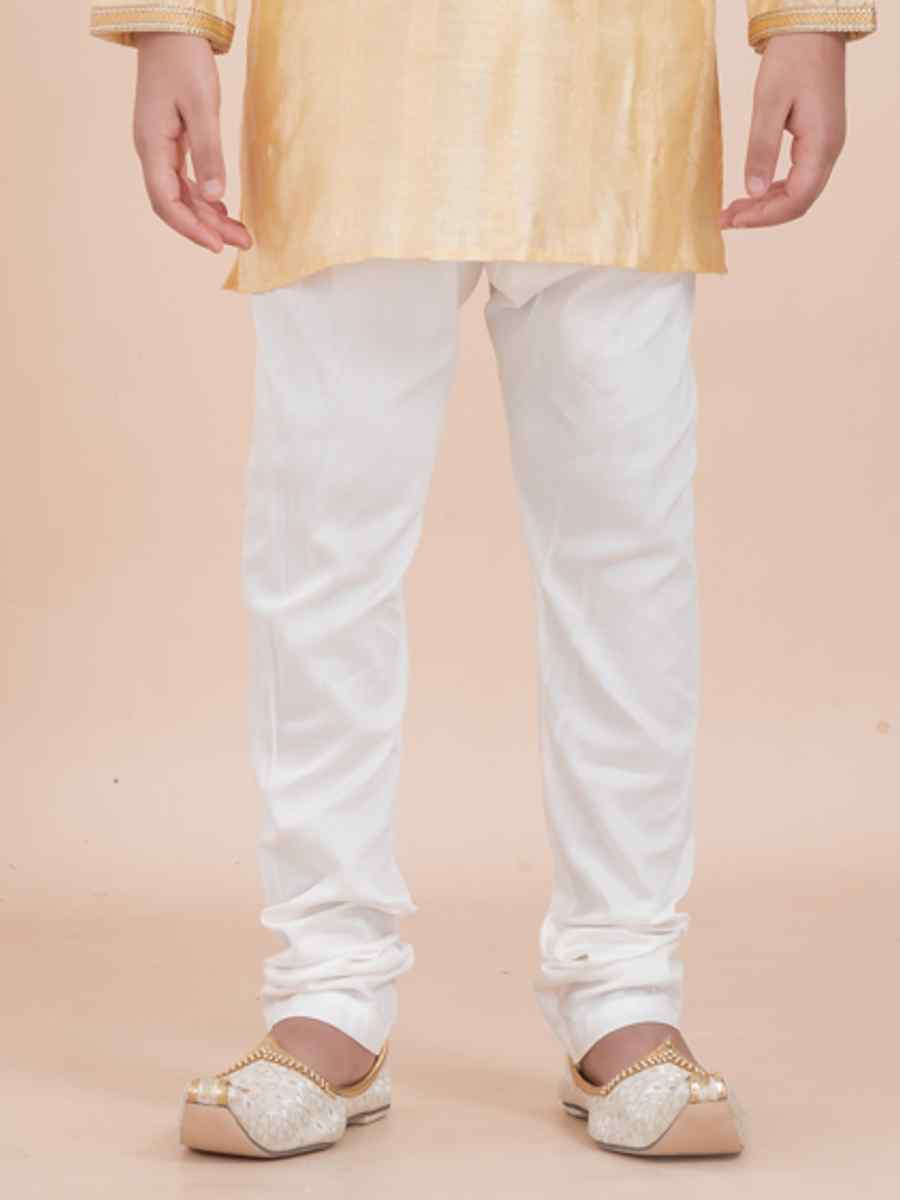 Yellow Cotton Self Jacquard Embroidered Festival Traditional Kurta Pyjama Boys Wear