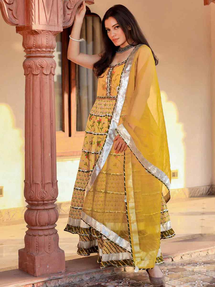 Yellow Cotton�Printed Casual Festival Pant Salwar Kameez