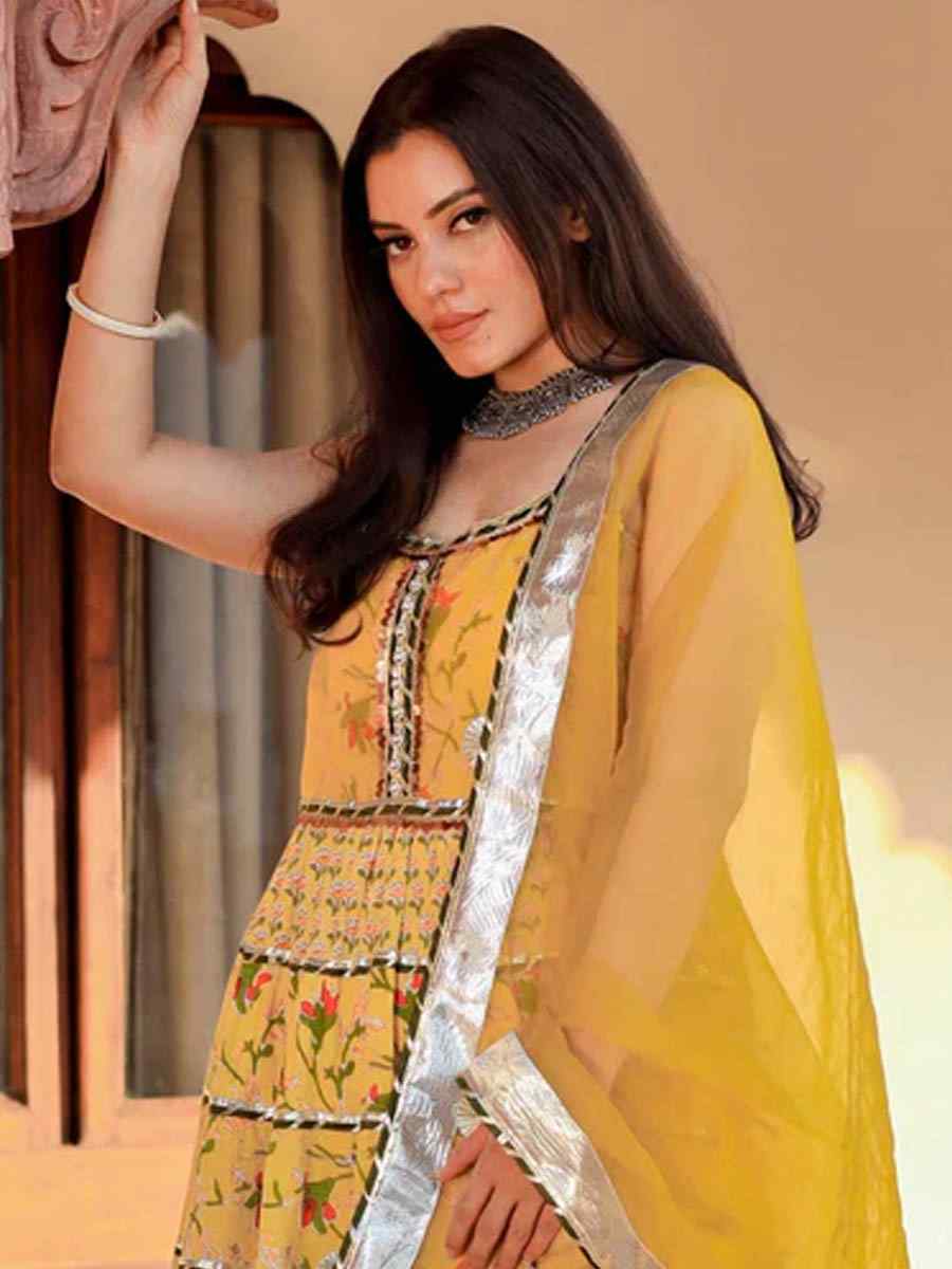 Yellow Cotton�Printed Casual Festival Pant Salwar Kameez