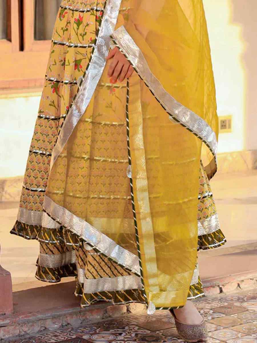 Yellow Cotton�Printed Casual Festival Pant Salwar Kameez