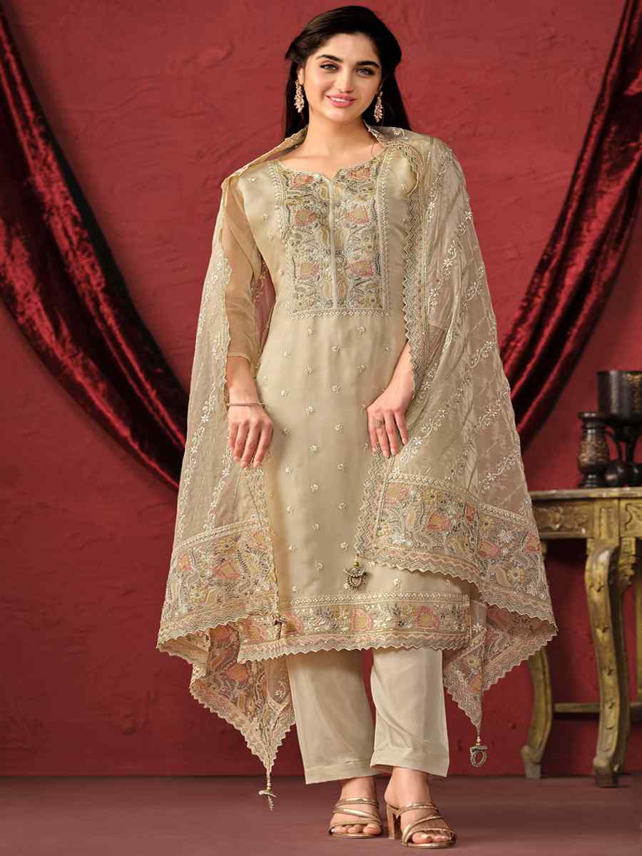 Yellow Crystal Organza Embroidered Festival Wedding Pant Salwar Kameez