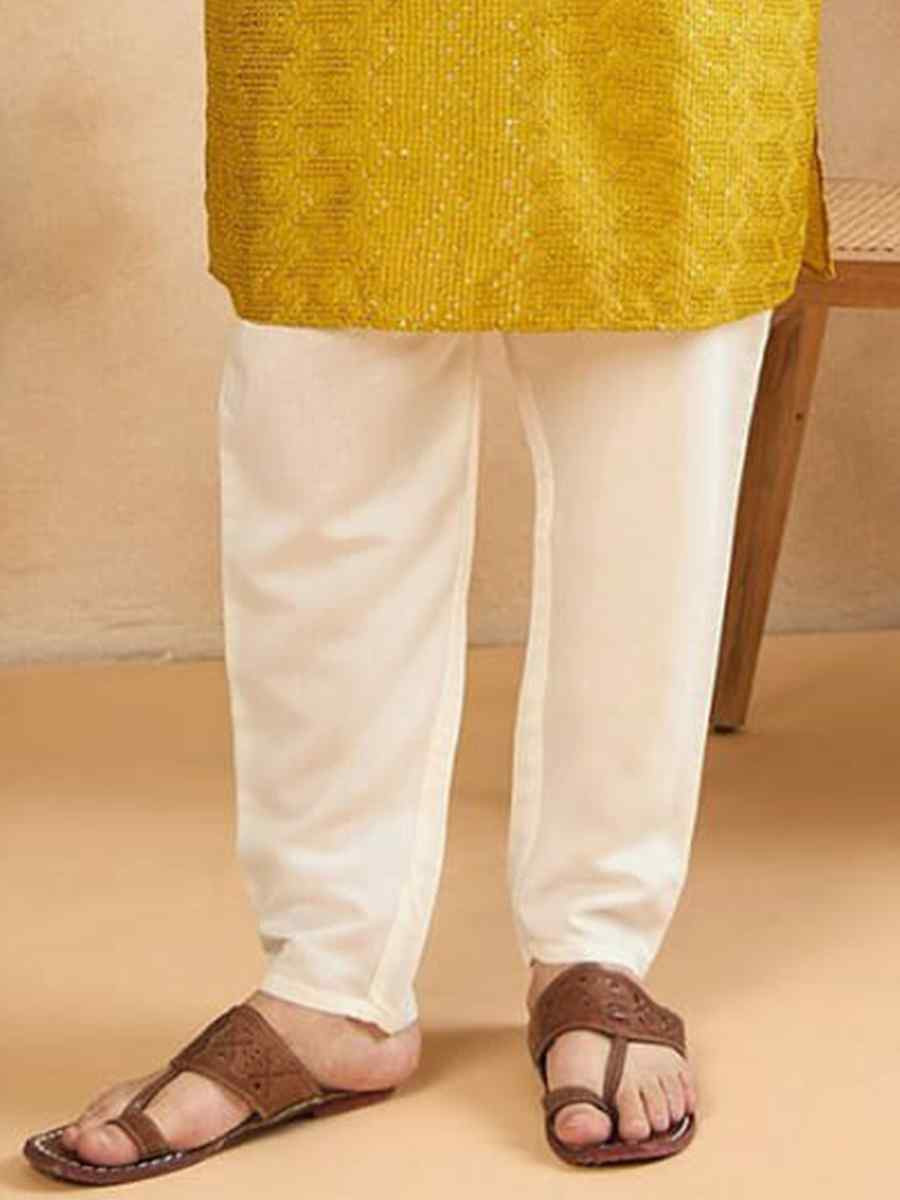 Yellow Designer Liva Silk Embroidered Festival Casual Kurta