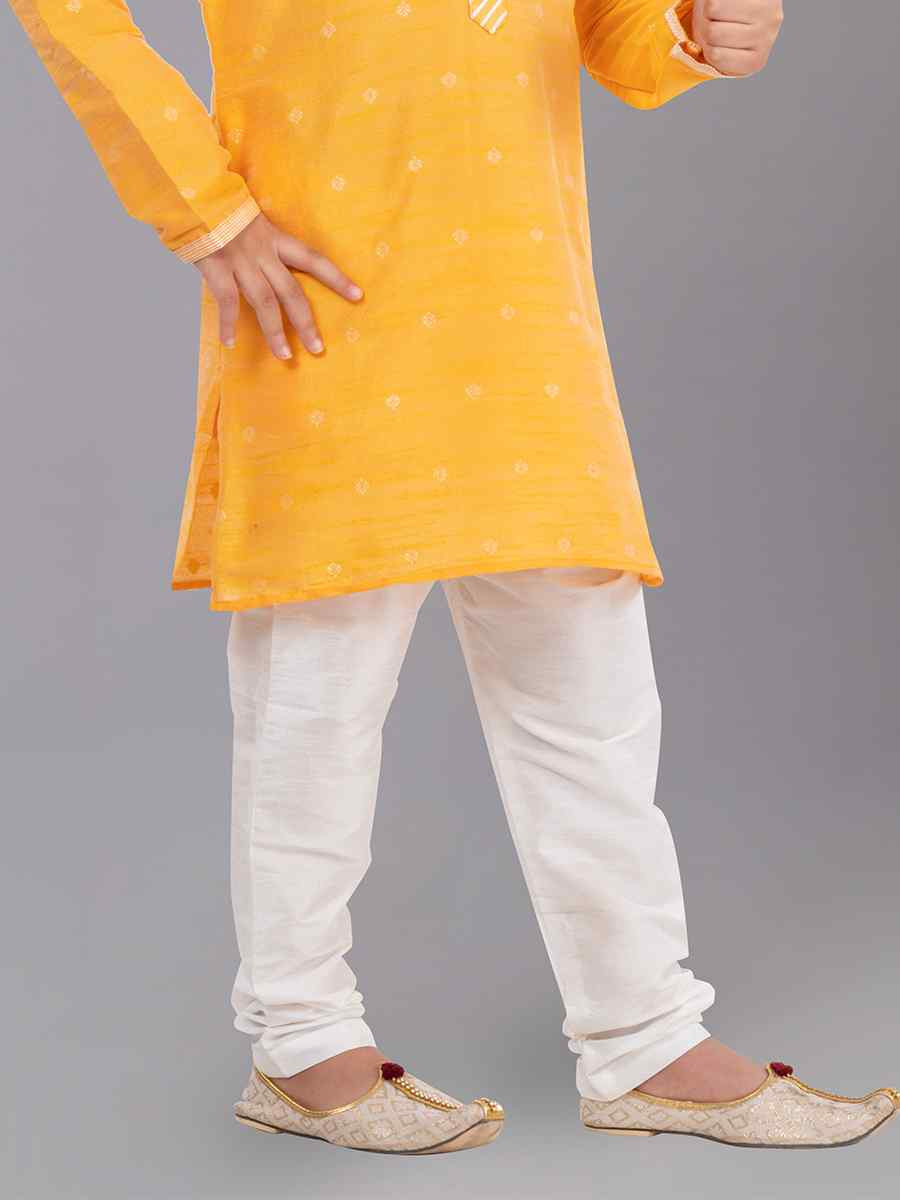 Yellow Dhupion Silk With  Jacquard  Embroidered Festival Traditional Kurta Pyjama Boys Wear