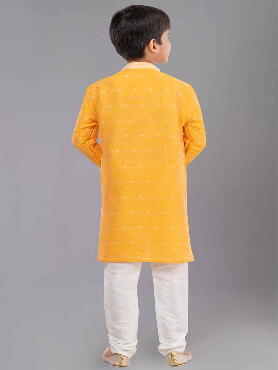 Yellow Dhupion Silk With  Jacquard  Embroidered Festival Traditional Kurta Pyjama Boys Wear