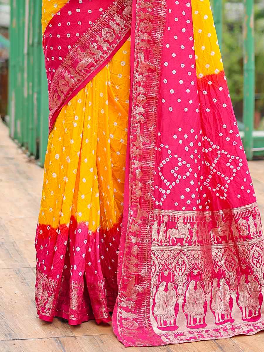 Yellow Dola Silk Handwoven Festival Wedding Heavy Border Saree