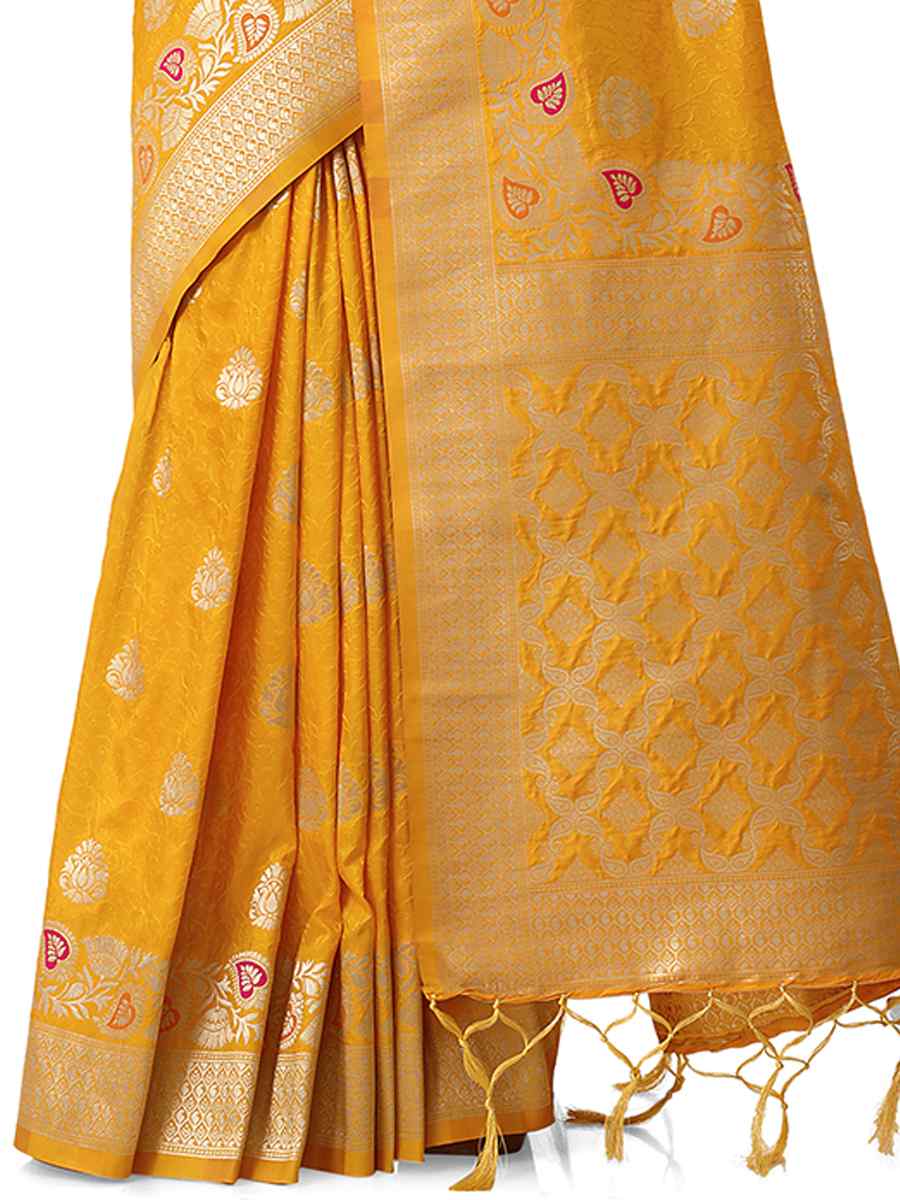 Yellow Dola Silk Handwoven Wedding Festival Heavy Border Saree
