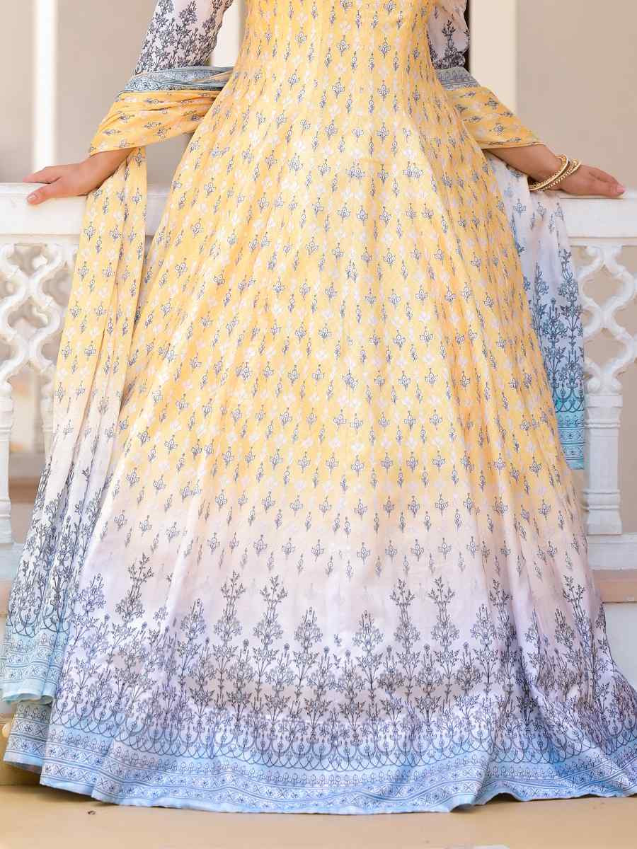 Yellow Dola Silk Printed Festival Casual Gown