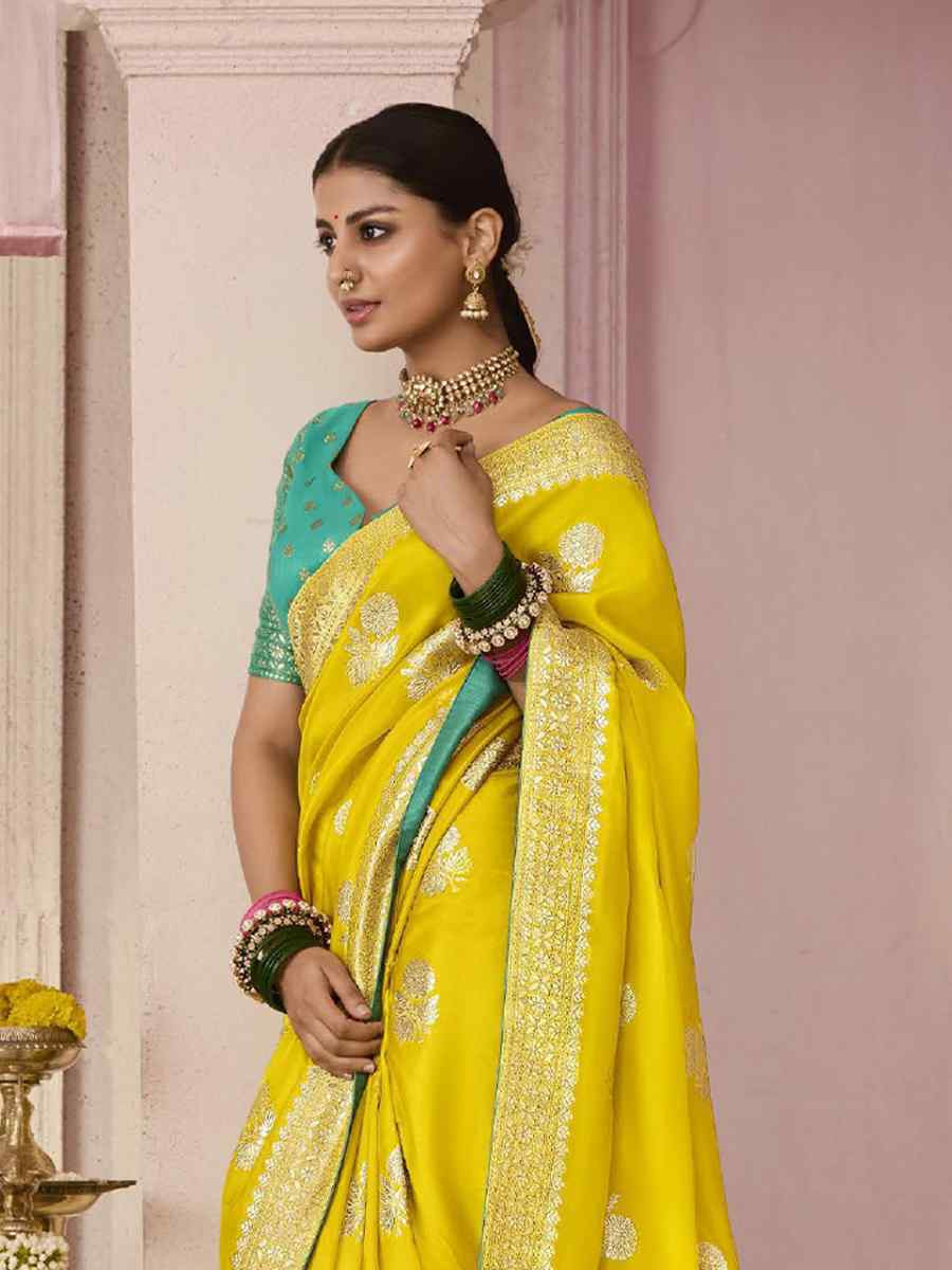 Yellow Dola Viscose Silk Handwoven Festival Wedding Heavy Border Saree