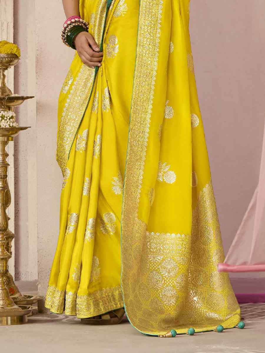 Yellow Dola Viscose Silk Handwoven Festival Wedding Heavy Border Saree