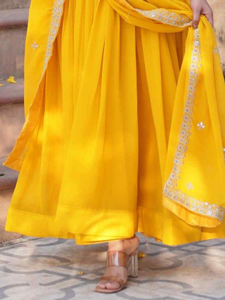 Yellow Faux Blooming Embroidered Festival Casual Gown