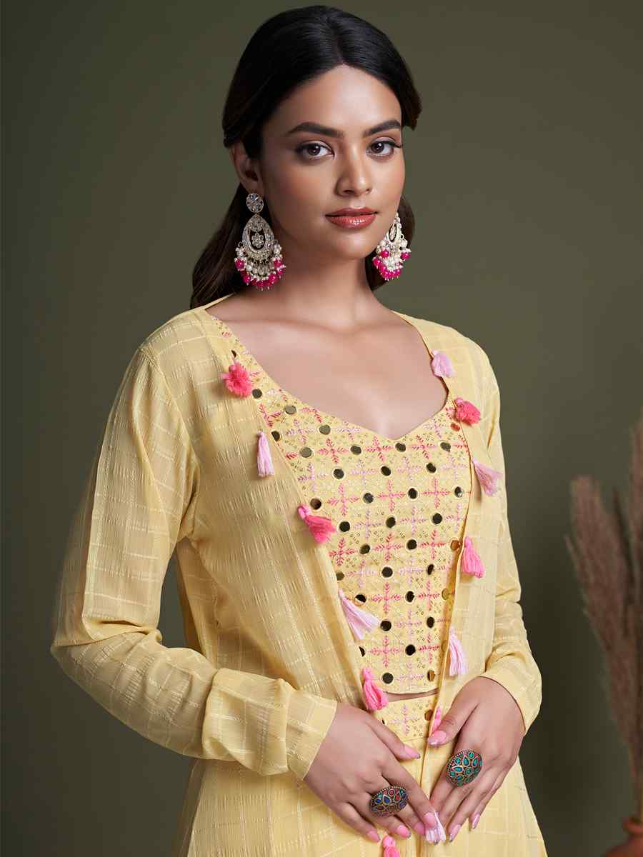 Yellow Georgette Embroiderd Party Casual Ready Palazzo Pant Salwar Kameez