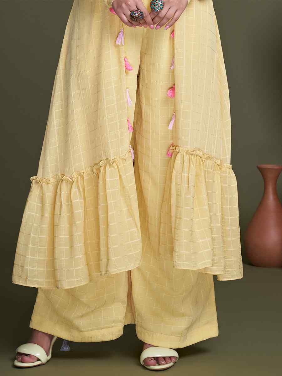 Yellow Georgette Embroiderd Party Casual Ready Palazzo Pant Salwar Kameez