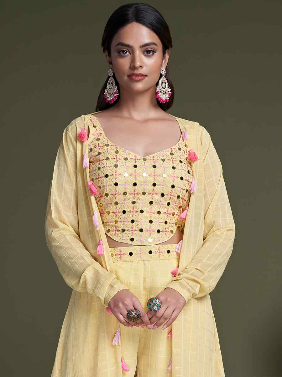 Yellow Georgette Embroiderd Party Casual Ready Palazzo Pant Salwar Kameez