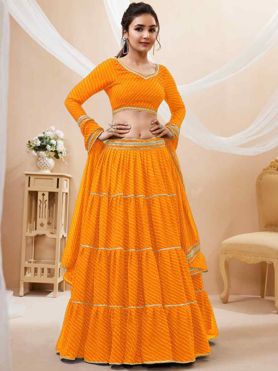 Yellow Georgette Embroidered Bridesmaid Wedding Heavy Border Lehenga Choli