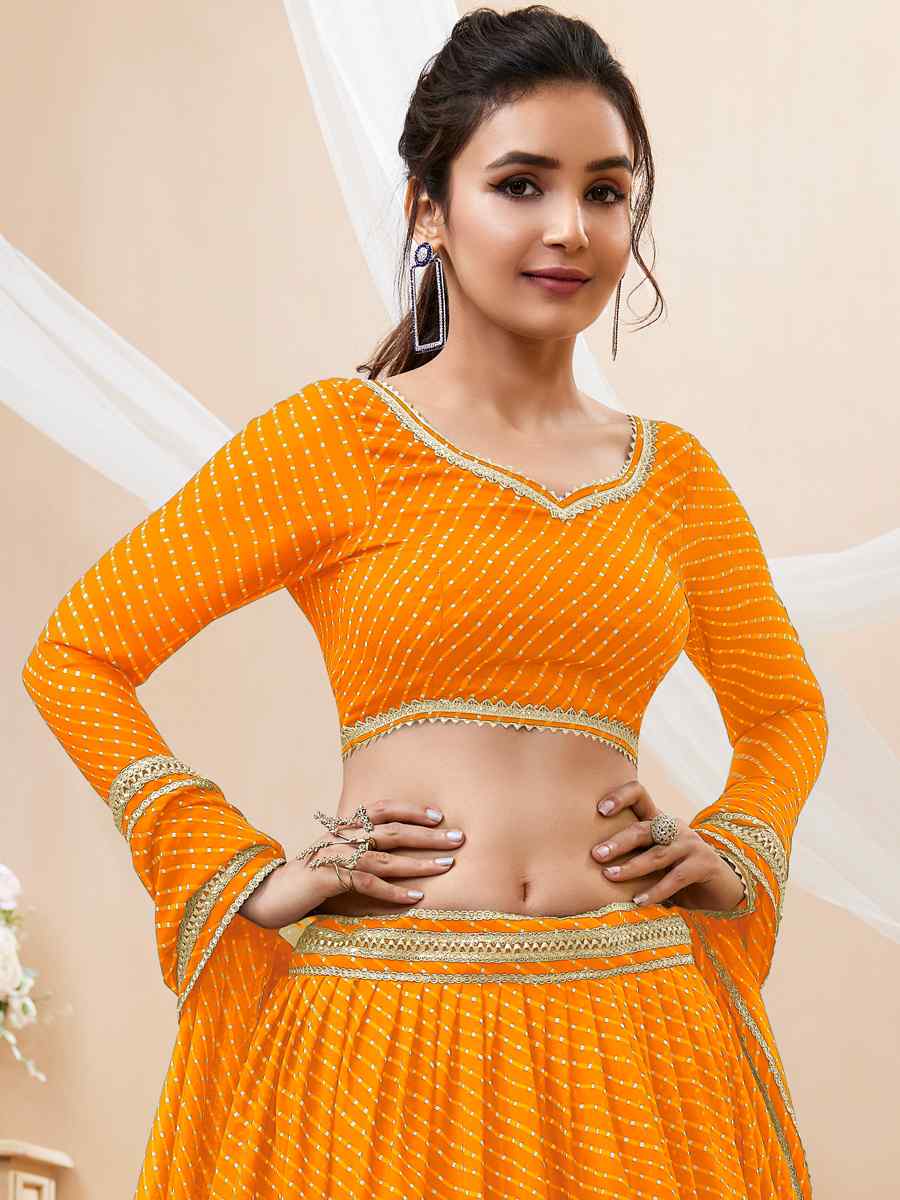 Yellow Georgette Embroidered Bridesmaid Wedding Heavy Border Lehenga Choli