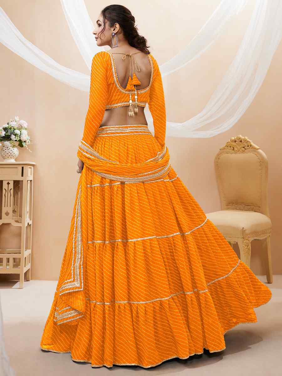 Yellow Georgette Embroidered Bridesmaid Wedding Heavy Border Lehenga Choli