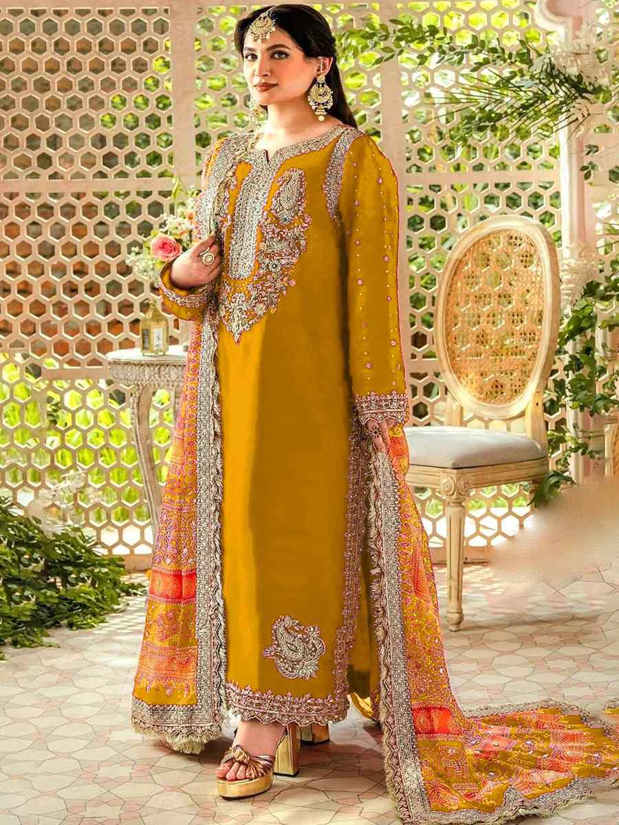 Yellow Georgette Embroidered Festival Casual Pant Salwar Kameez