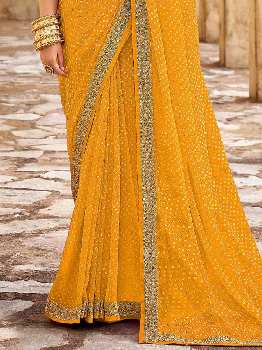 Yellow Georgette Embroidered Festival Party Classic Style Saree