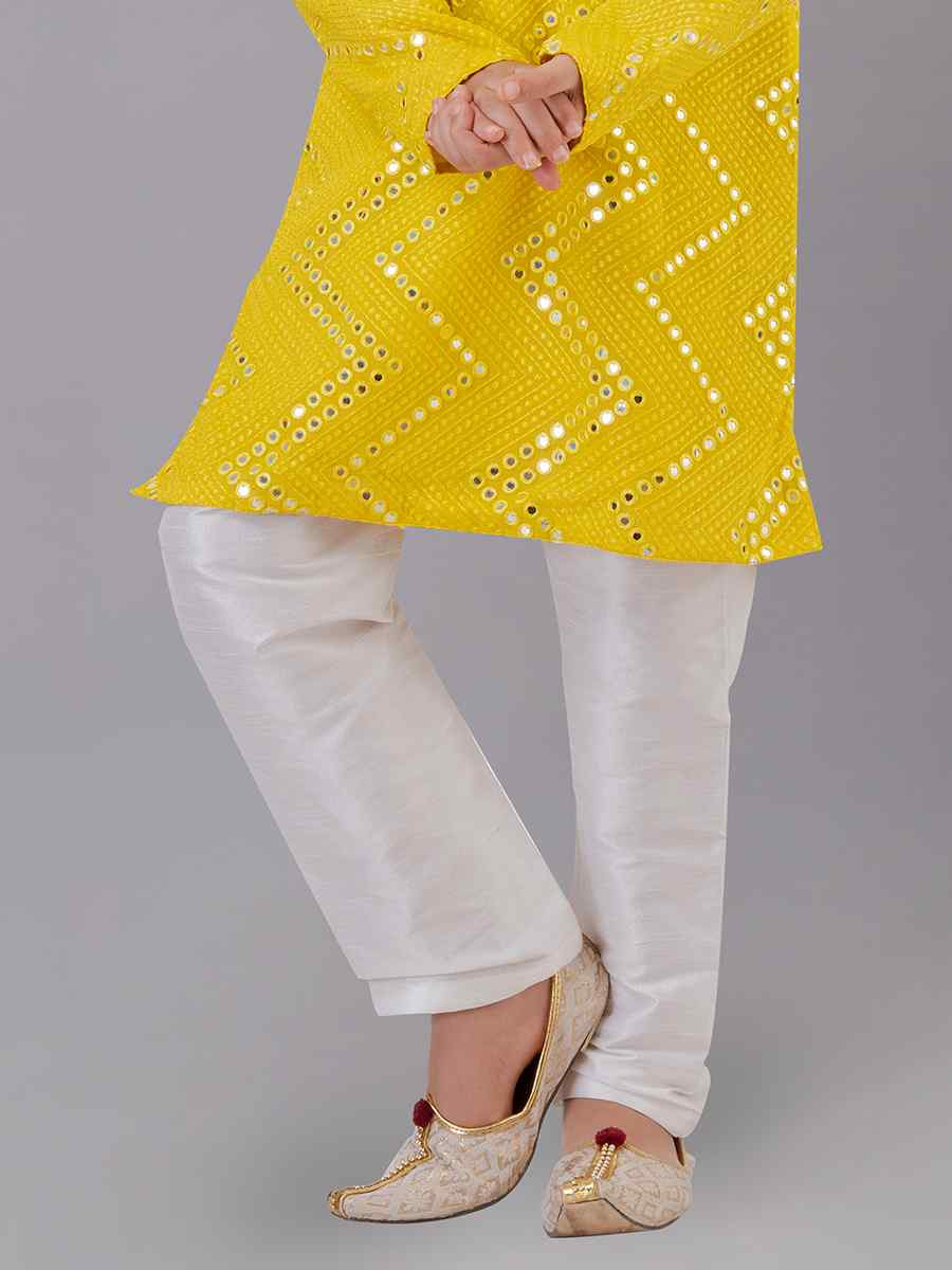 Yellow Georgette Embroidered Festival Traditional Kurta Pyjama Boys Wear