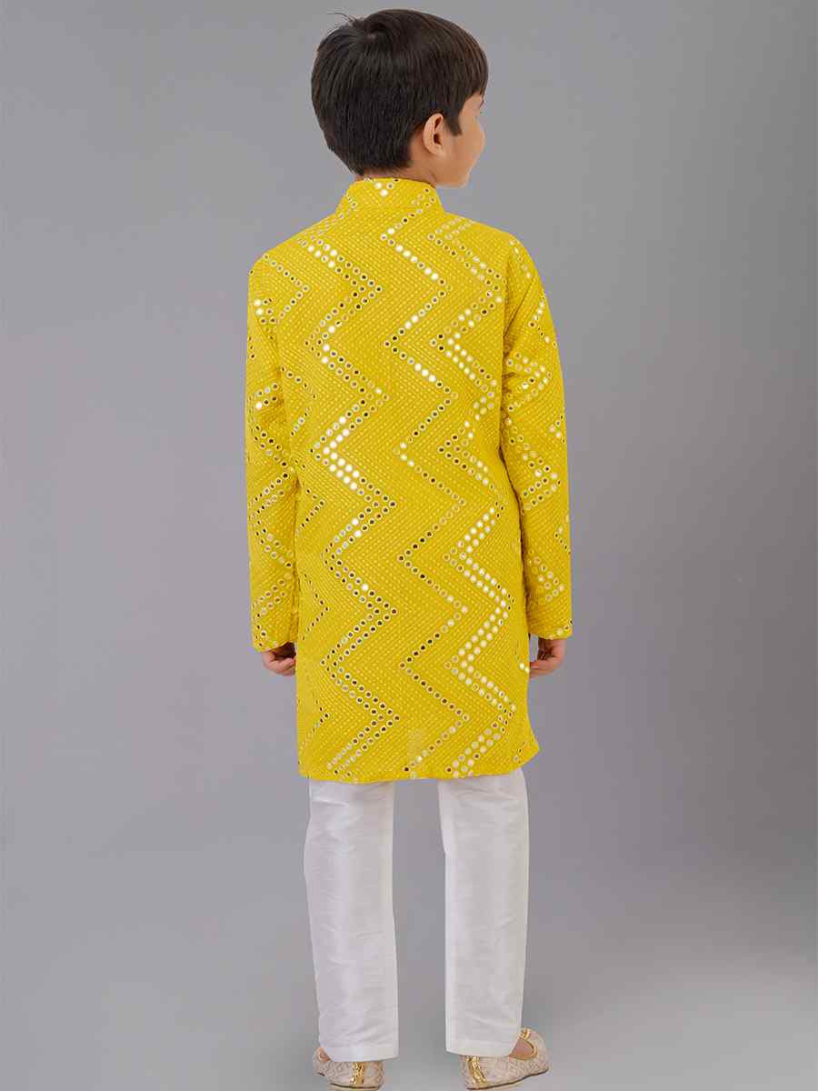 Yellow Georgette Embroidered Festival Traditional Kurta Pyjama Boys Wear