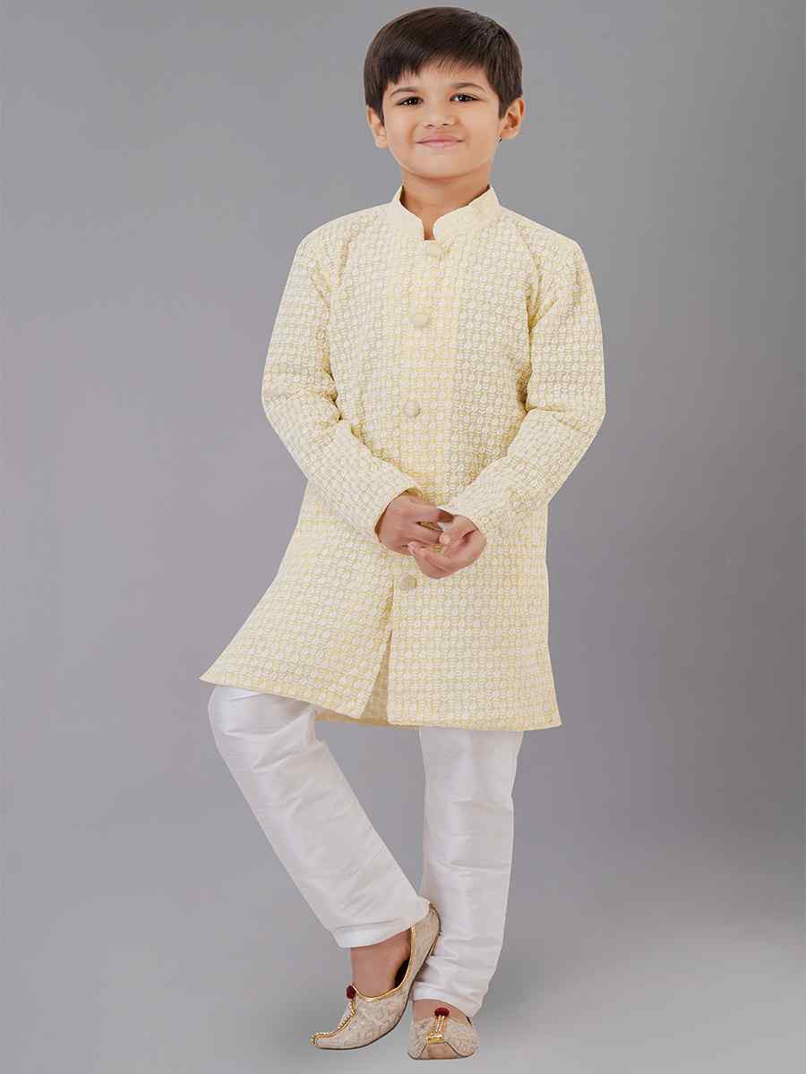 Yellow Georgette Embroidered Festival Traditional Kurta Pyjama Boys Wear