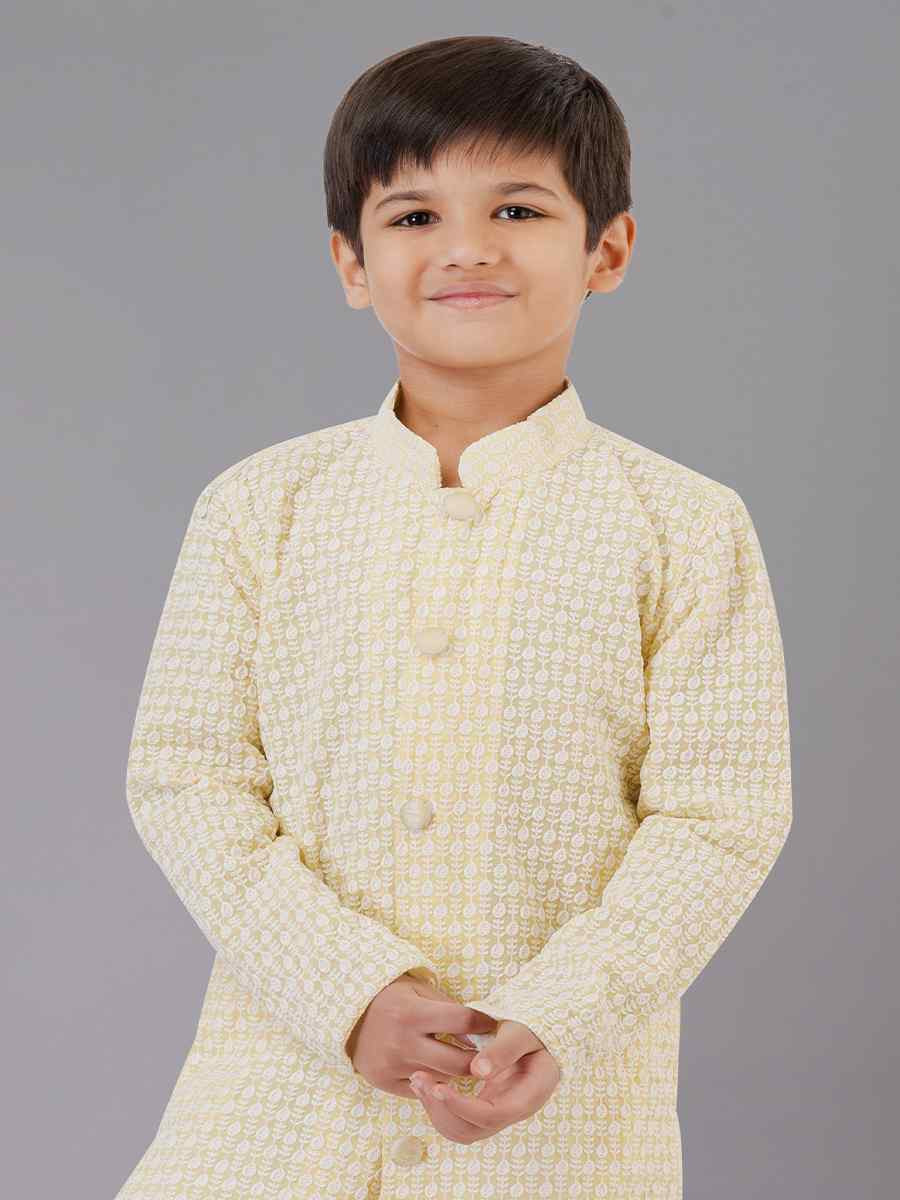 Yellow Georgette Embroidered Festival Traditional Kurta Pyjama Boys Wear