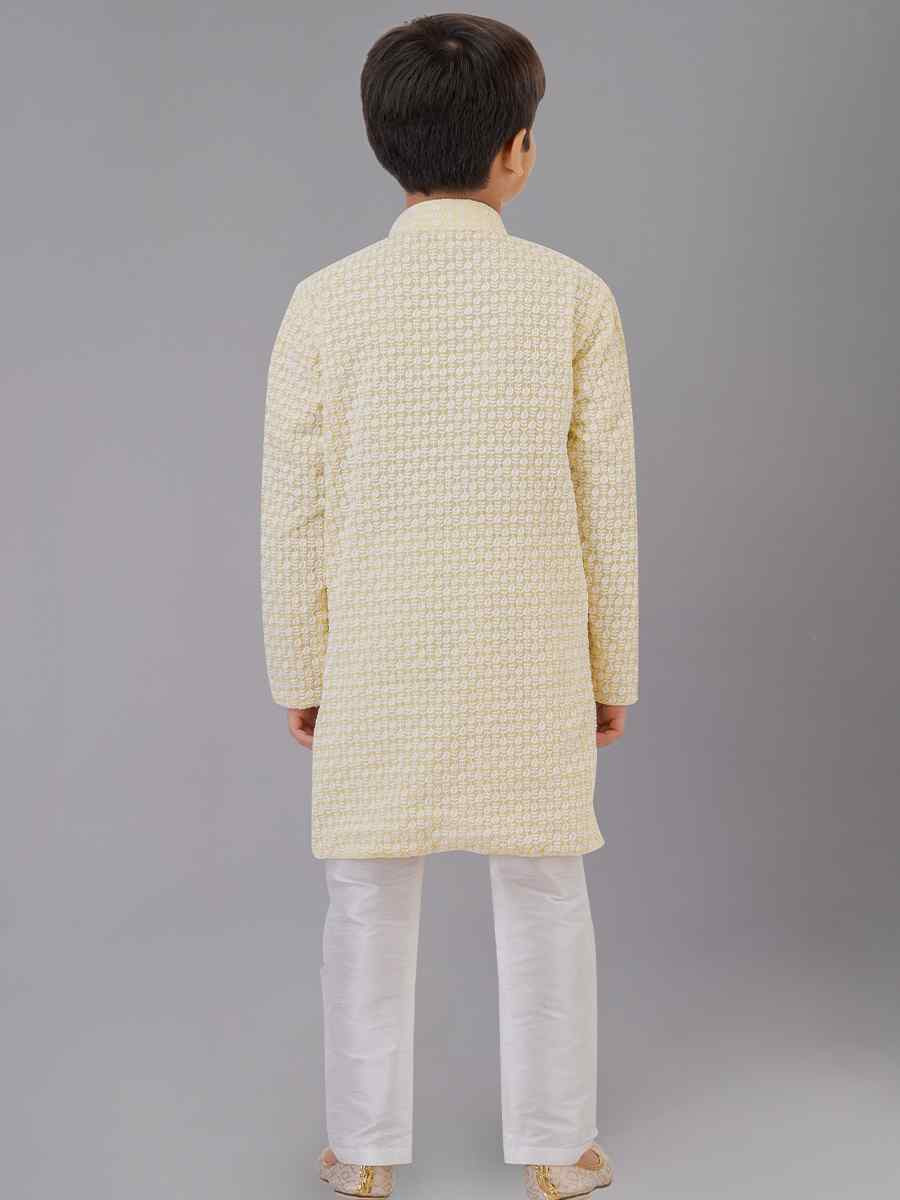 Yellow Georgette Embroidered Festival Traditional Kurta Pyjama Boys Wear