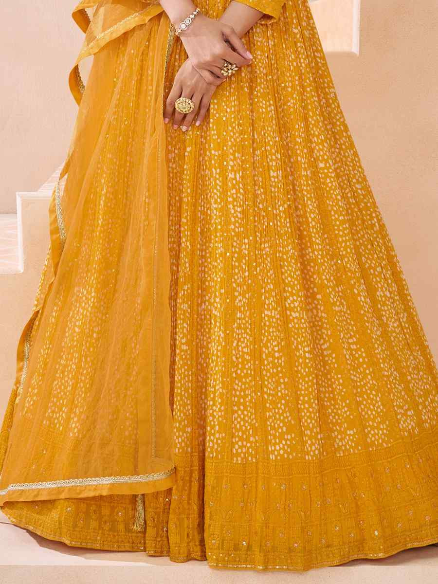 Yellow Georgette Embroidered Festival Wedding Anarkali Salwar Kameez