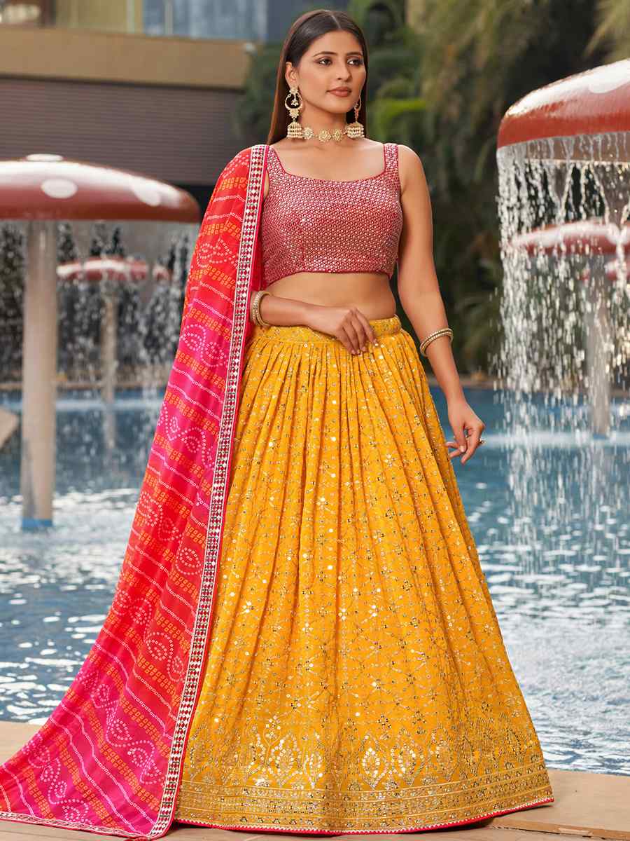 Yellow Georgette Embroidered Festival Wedding Circular Lehenga Choli