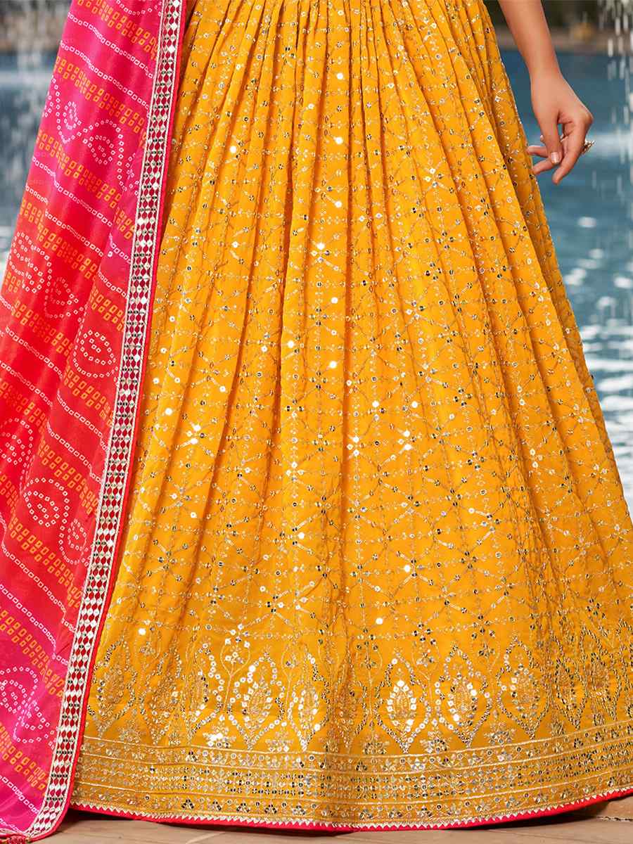 Yellow Georgette Embroidered Festival Wedding Circular Lehenga Choli