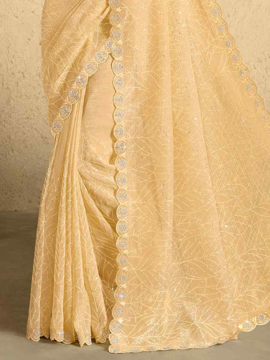 Yellow Georgette Embroidered Reception Party Heavy Border Saree