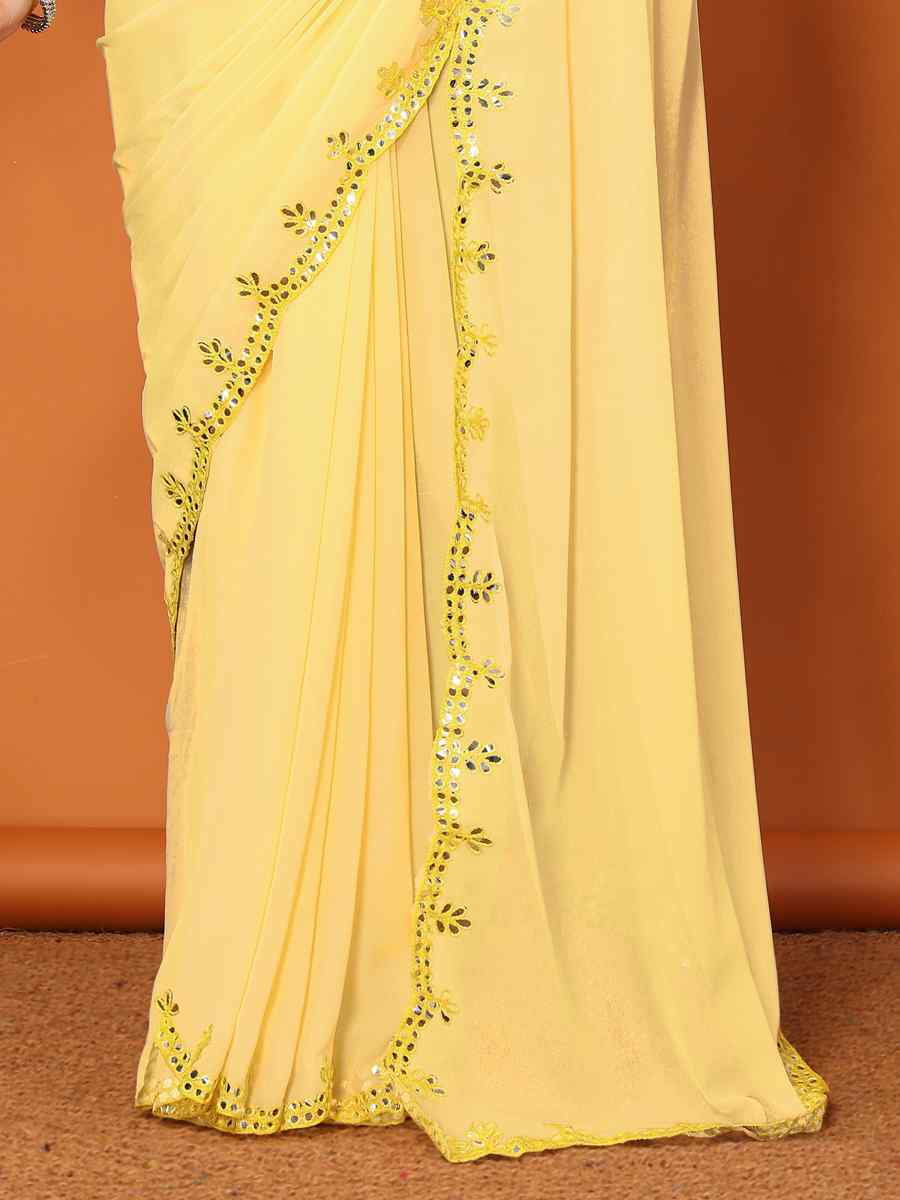 Yellow Georgette Handwoven Festival Wedding Heavy Border Saree