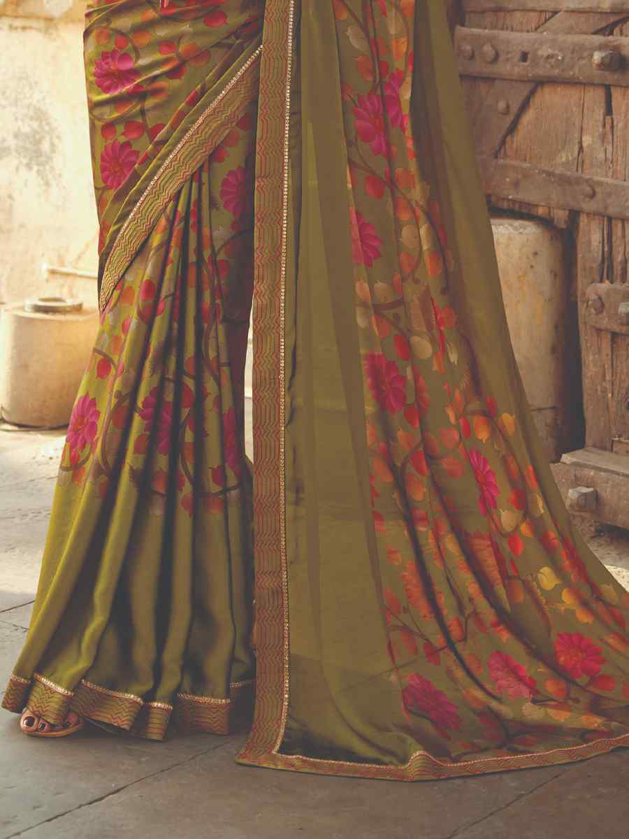 Yellow Georgette Printed Casual Festival Contemporary Saree