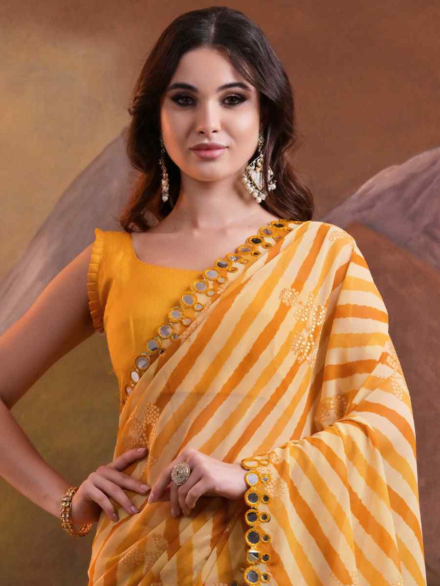 Yellow Georgette Printed Festival Casual Contemporary Saree