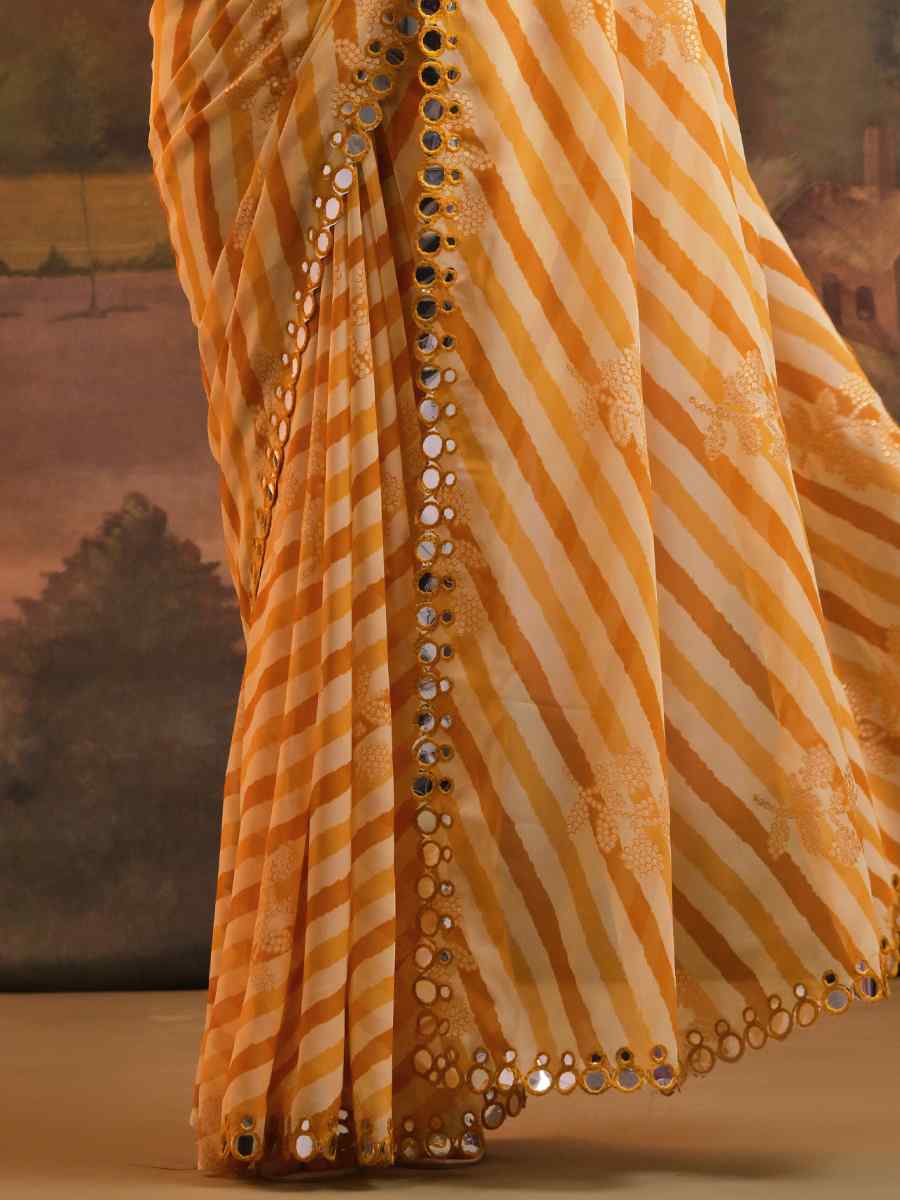 Yellow Georgette Printed Festival Casual Contemporary Saree