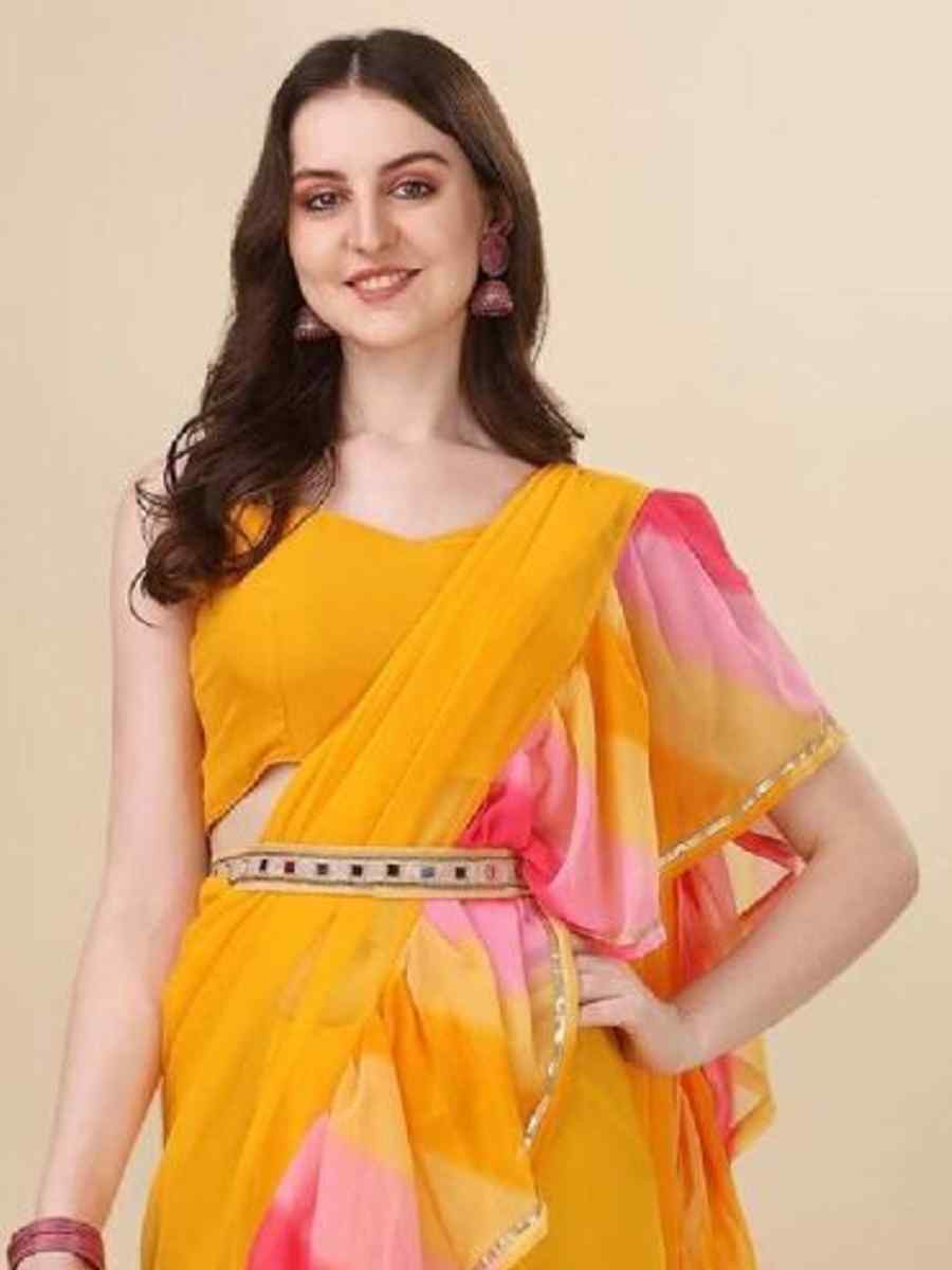 Yellow Georgette Printed Festival Casual Contemporary Saree