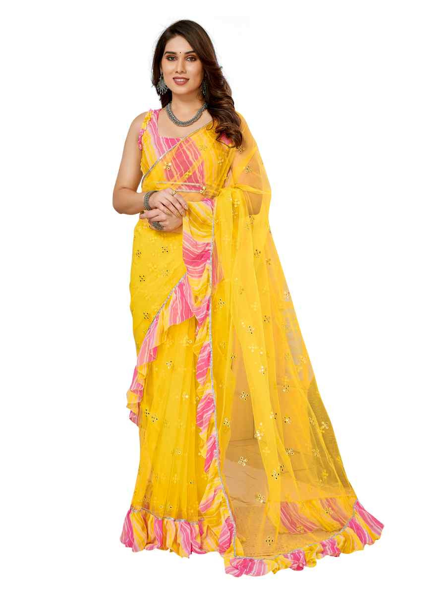 Yellow Georgette Printed Festival Casual Contemporary Saree