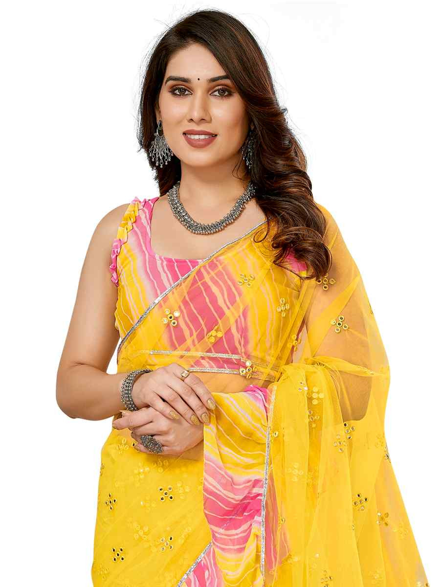 Yellow Georgette Printed Festival Casual Contemporary Saree