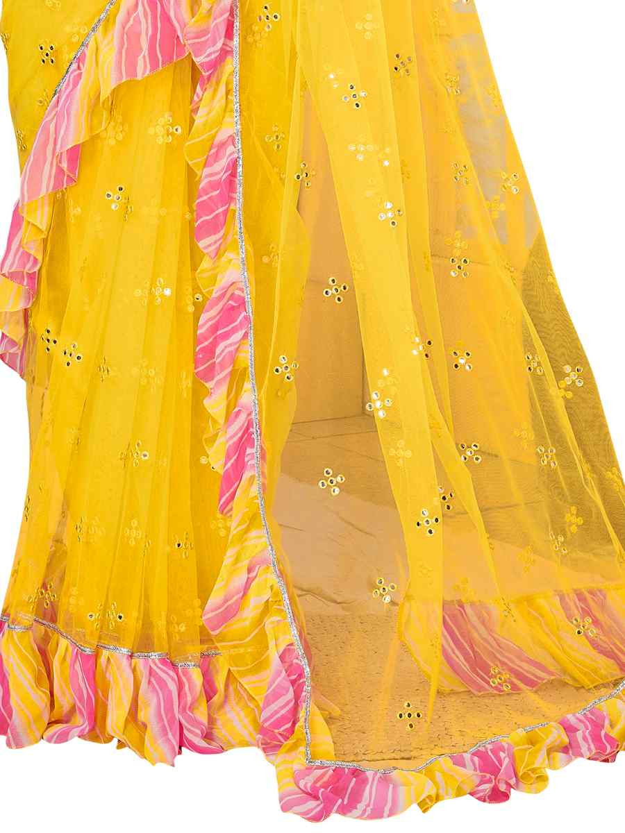 Yellow Georgette Printed Festival Casual Contemporary Saree