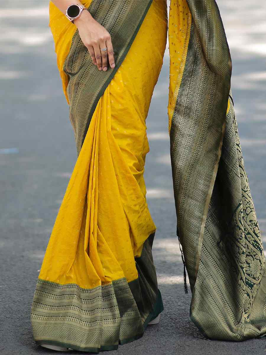 Yellow Georgette Silk Handwoven Casual Festival Heavy Border Saree