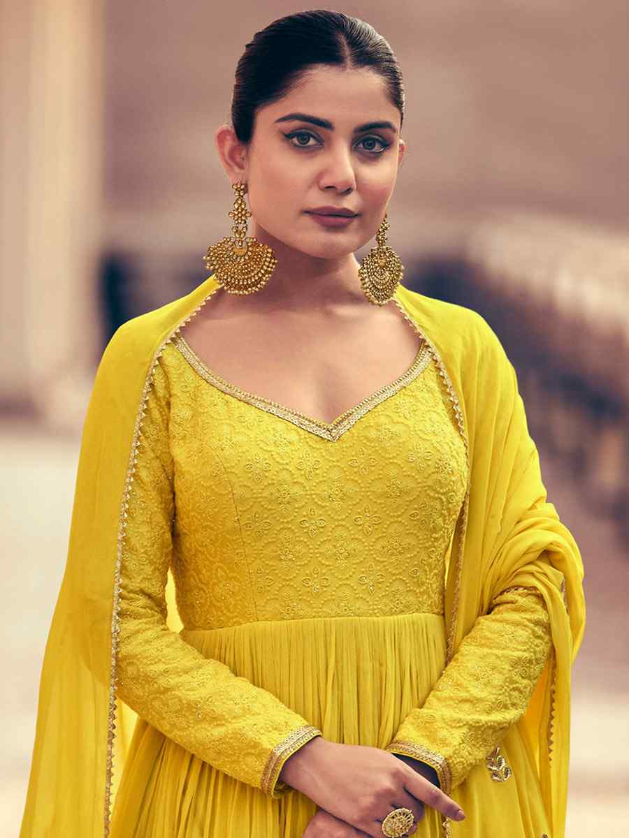 Yellow Heavy Chinon Embroidered Festival Wedding Ready Anarkali Salwar Kameez