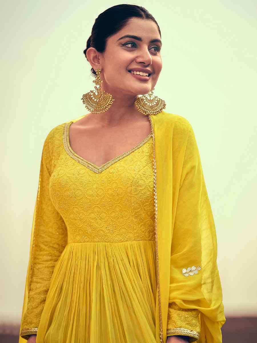 Yellow Heavy Chinon Embroidered Festival Wedding Ready Anarkali Salwar Kameez