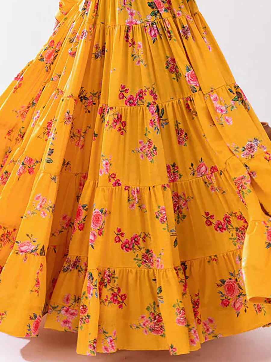 Yellow Heavy Chinon Printed Festival Festival Circular Lehenga Choli