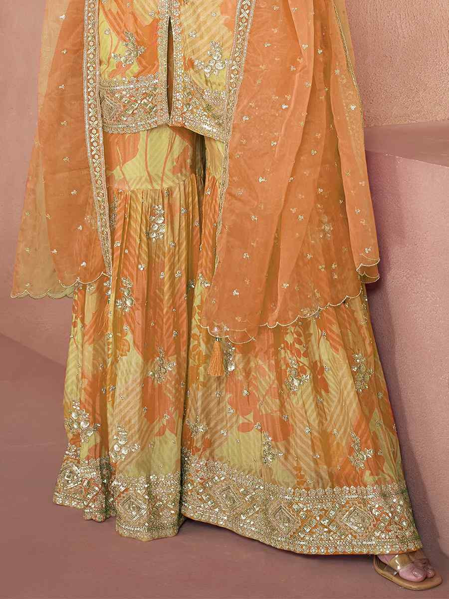 Yellow Heavy Faux Georgette Embroidered Festival Wedding Ready Sharara Pant Salwar Kameez