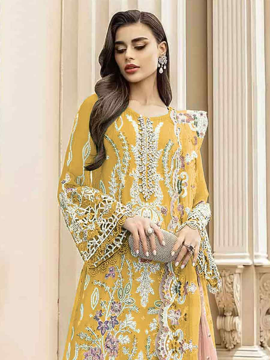 Yellow Heavy Orgenza Embroidered Festival Wedding Pant Salwar Kameez