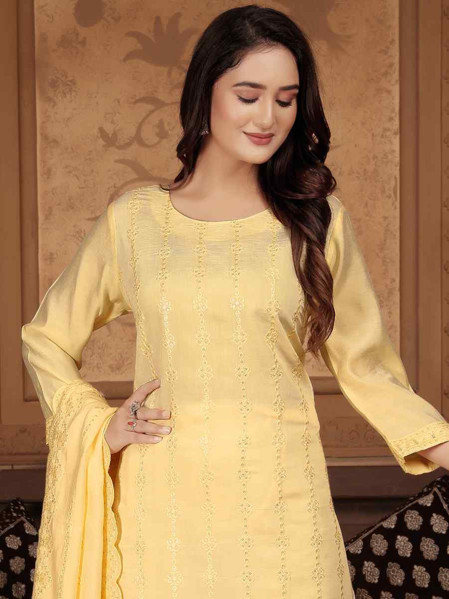 Yellow Heavy Peri Chanderi Embroidered Festival Casual Ready Pant Salwar Kameez